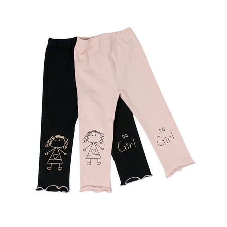 Ultra Soft Kid's Cotton Capri Cute Girl 2 Pack Pink/Black 2T
