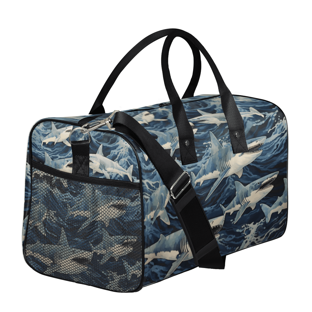 Herdesigns Ocean Sharks Gym Duffle Bag for Men Women, Travel Sports Bag Waterproof Lightweight Weekend Carry On Tote