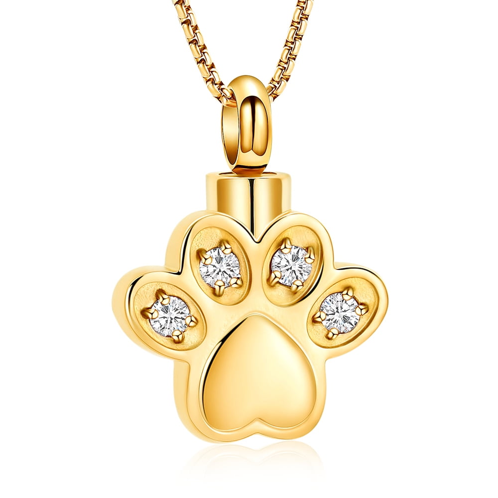 Crystal Pet Cremation Jewelry For Ashes for Dog / Cat Paw Stainless Steel Memorial Locket Urn Necklace Mini Case Keepsake Cremation Jewelry for Women Men