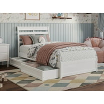 Emelie Twin Wood Platform Bed with Panel Footboard and Storage Drawers in White