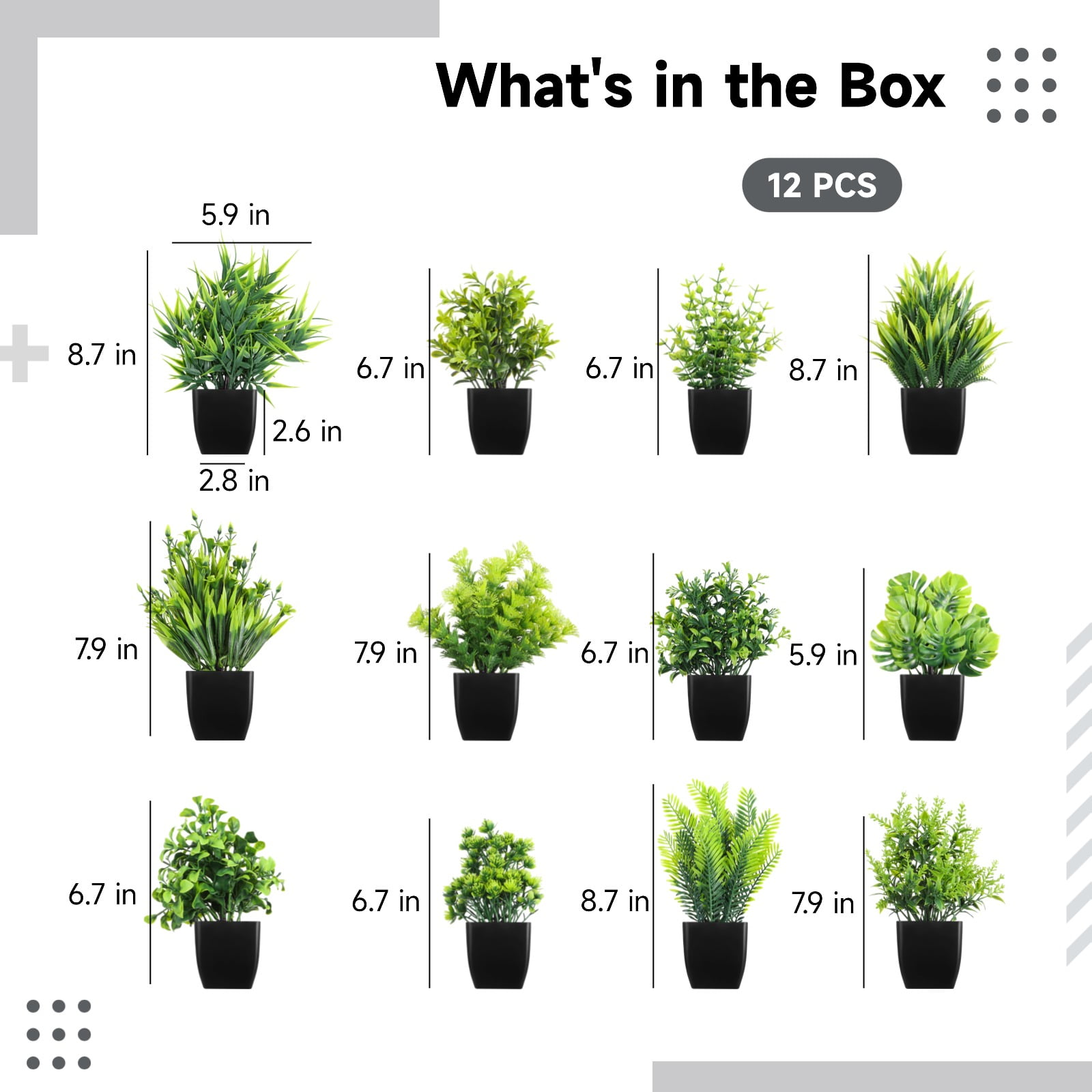 12 Pcs Fake Plants in Black Pots, Mini Artificial Eucalyptus Potted Plants, Small Realistic Faux Greenery Fern Plants for Living Room, Bathroom, Office Table Decor