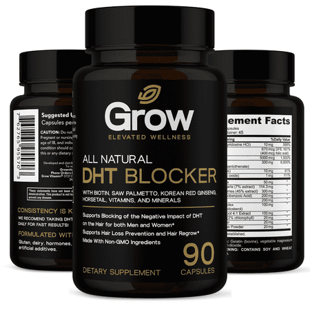 Grow Vitamin DHT Blocker with Biotin, Saw Palmetto, and Nutrient Support for Healthy Hair