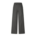 thumbnail image 4 of Stephy Womens Daily Elastic Waist Pockets Straight Solid Color Casual Pants Loose Long Trousers, Gray, XXL, 4 of 7