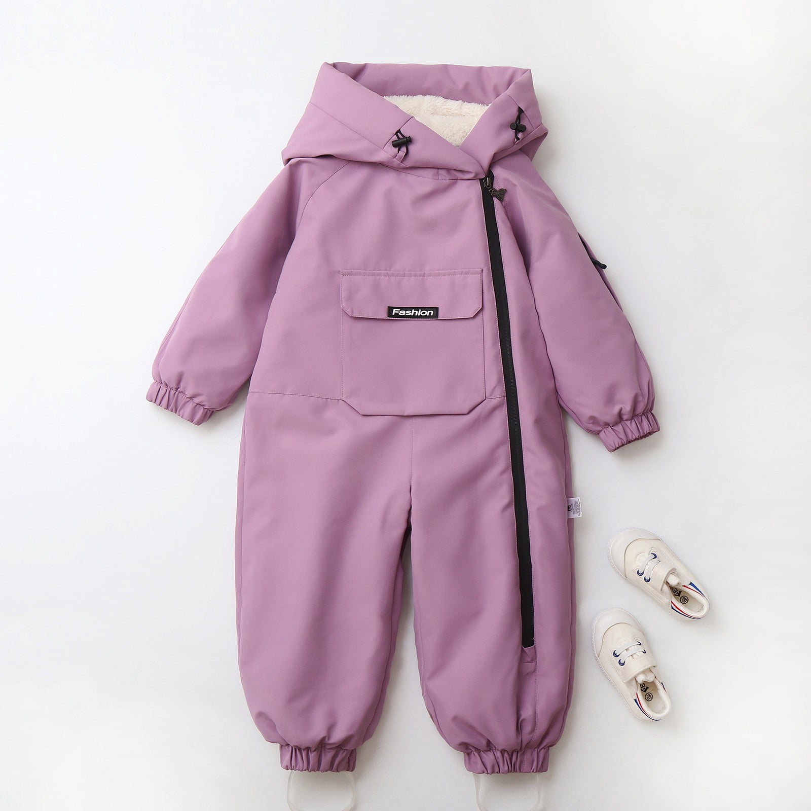 KAUOD Boys Girls One Piece Snowsuits Fleece-Lined Hooded Insulated Ski Jumpsuits Front Pockets Side Zipper Snowboard Suits