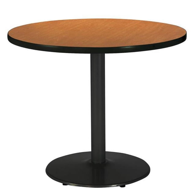 KFI Table Piédestal Ronde 36 Pouces avec Plateau en Chêne Moyen Base Noire Ronde