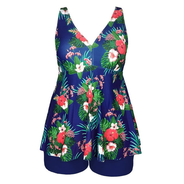 HAWEE Womens Plus Size Tankini Swimsuits with Shorts Two Piece Bathing Suit Floral Printed Swimwear