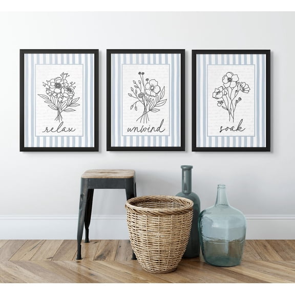 UNFFRAMED Relax Soak Unwind Bathroom Wall Art Posters Set 3 Prints 8x12