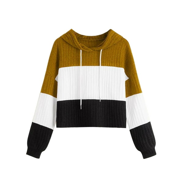 JINMGG 2024 Fall Winter Plus Size Sweaters for Women Clearance,Womens Long Sleeve Hooded Drawstring Contrast Loose Blouse Sweater Tops