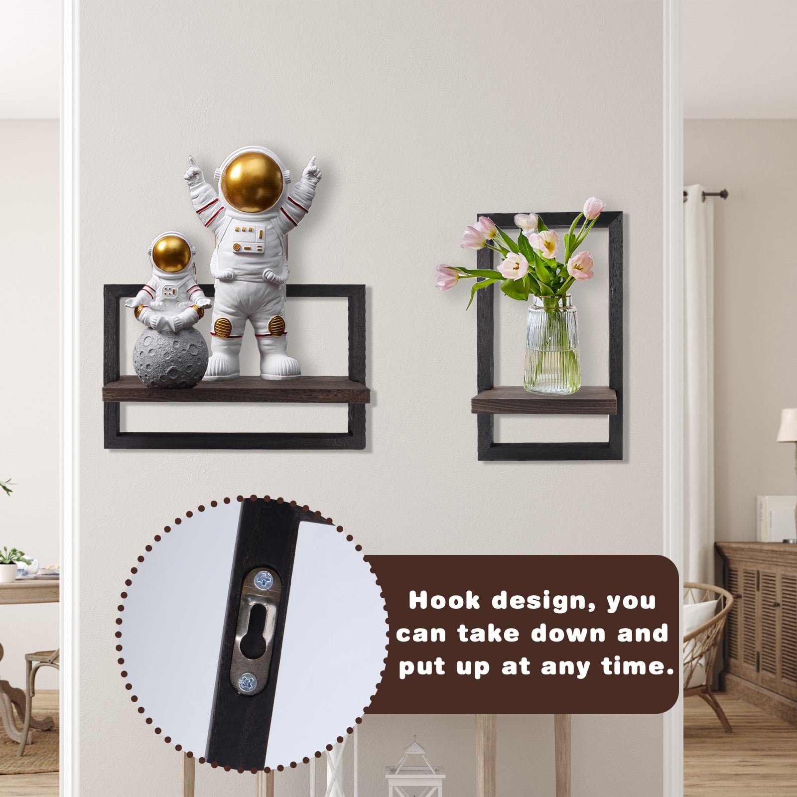 4PCS Square Floating Shelves Framed, Black Decorative Shelf for Wall, Wall Decor for Home and Kitchen, Practical Wall Art , Home Decorations, Living Room Storage