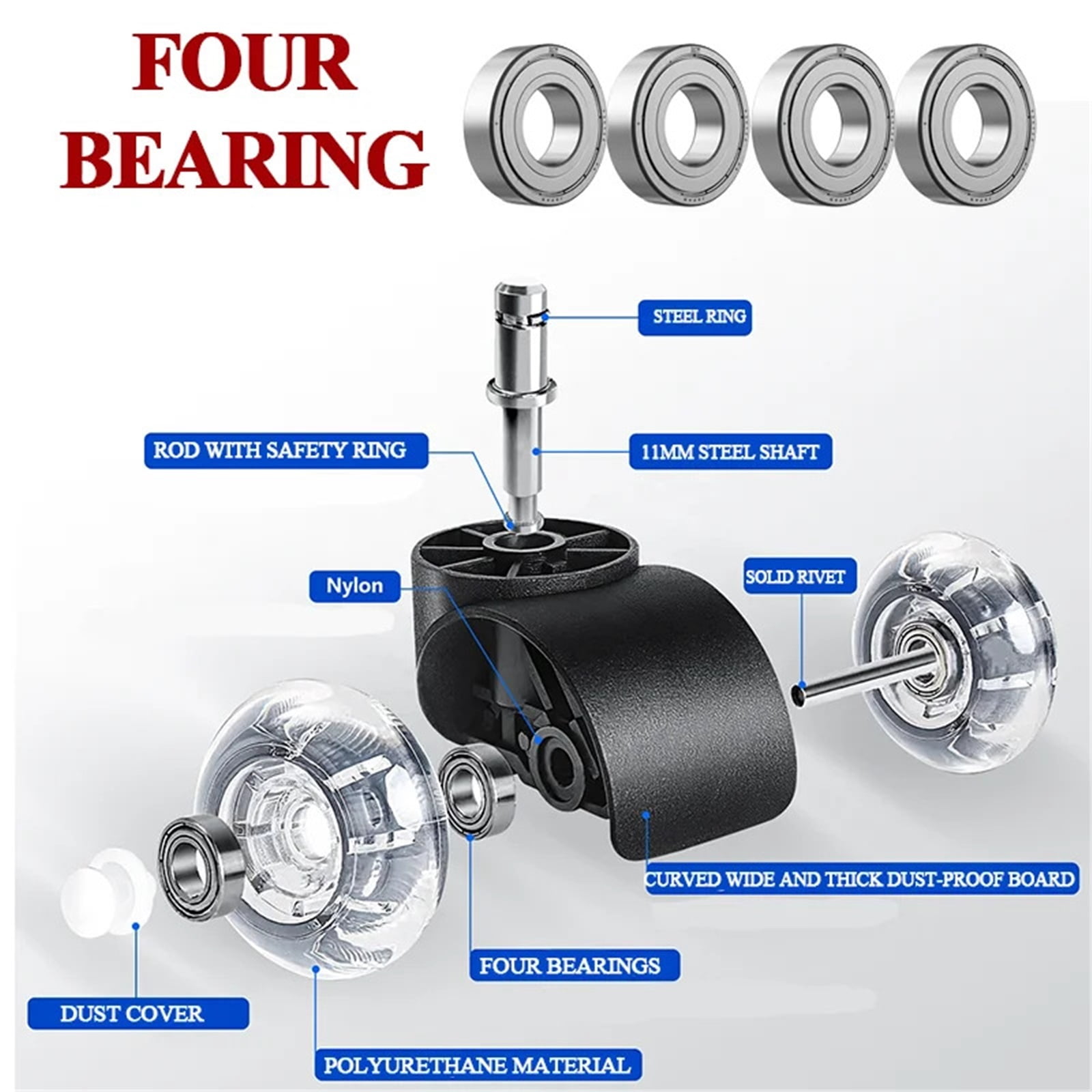 5pcs Office Chair Caster Furniture Heavy Duty Wheel Load 2 Inch Set Rotating Rims Rolling Computer Ergonomic Gamer Desk Trolley ,Quiet and Smooth