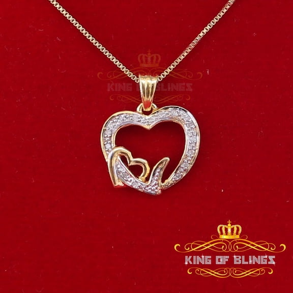 King Of Bling's Real 0.08ct Diamond 925 Sterling Silver HEART Charm Necklace Yellow Pendant