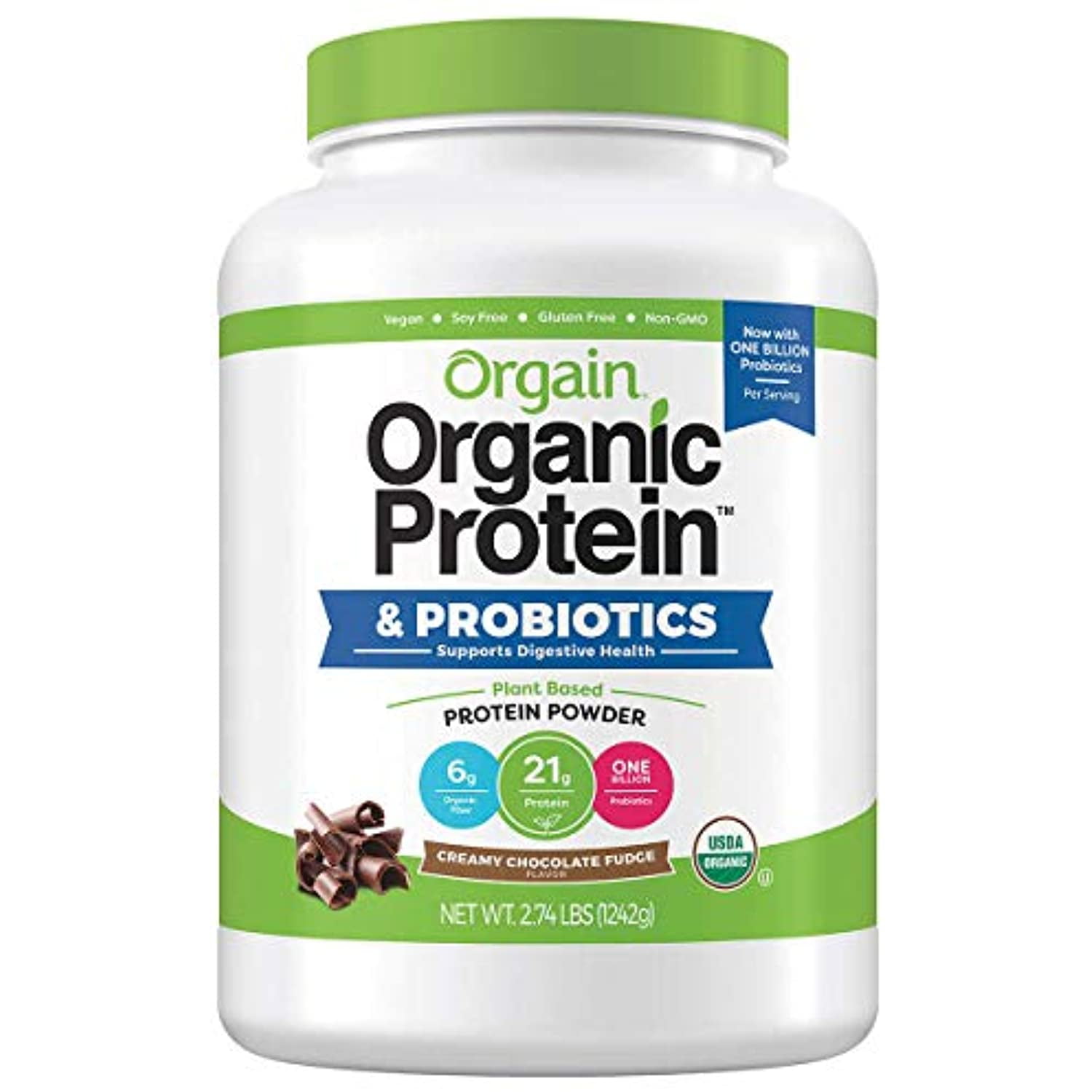 Orgain Organic PlantBased Protein Powder, Creamy Chocolate Fudge, 2.74
