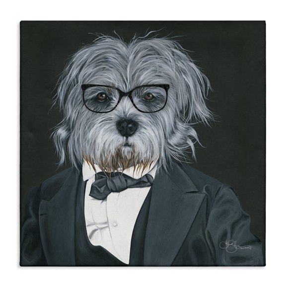 Stupell Industries Eclectic Shaggy Dog in Classy Suit Canvas Art, 17 x 17, by Hollihocks Art