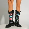 thumbnail image 6 of Cowboy Boots for Women Fashion Floral Print Chunky Low Heel Round Toe Dressy Mid Calf Booties, 6 of 9
