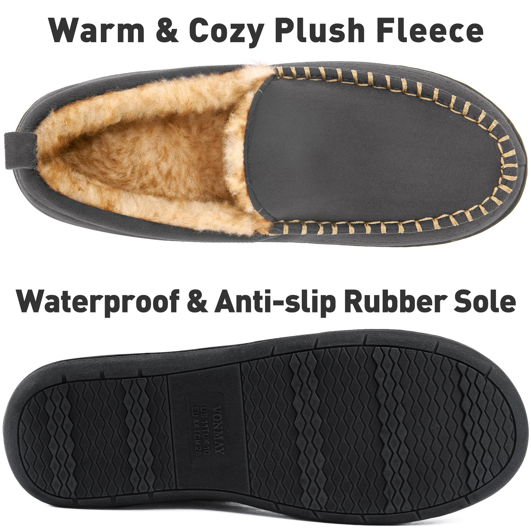 VONMAY Men's Moccasin Slippers Fuzzy Indoor Outdoor House Shoes