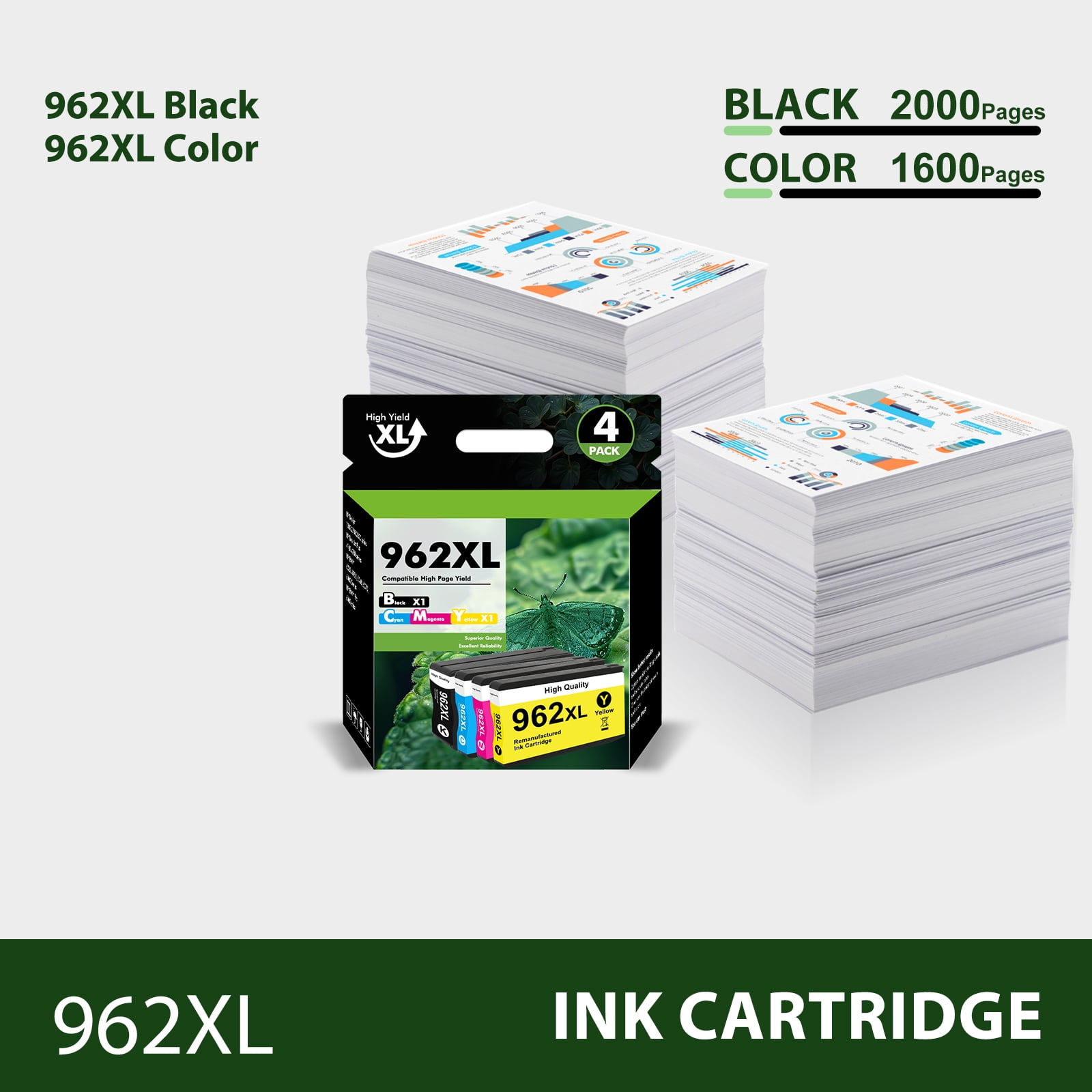962XL Ink Cartridges 4 Pack Compatible for 962 XL Ink Cartridge Combo Pack for 9015 9010 9018 Priner Ink 962