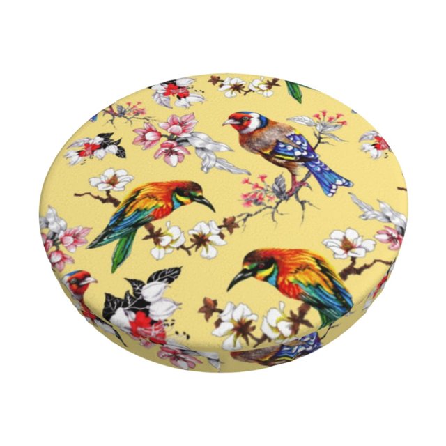 Disketp Beautiful Bright Birds And Flowers Funda Redonda para Taburete, Funda de Cojín para Silla de Bar Suave y Elástica-13 inch