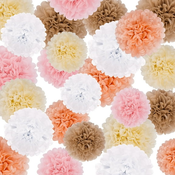 25Pcs Paper Flowers Decorations Tissue Poms Blooms for Cinco De Mayo Wall Decorations, Wedding Backdrop, Fiesta Party, Christmas Decor - Pink mix