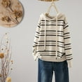 thumbnail image 3 of Holzkary Hoodies for Women Oversized Sweater Striped Sweater Korean Style Loose and Slim Lazy Pullover Sweater Fall Fashion Outfits 2025 Casual Sweaters Tops Workout Winter Clothes Beige L, 3 of 5