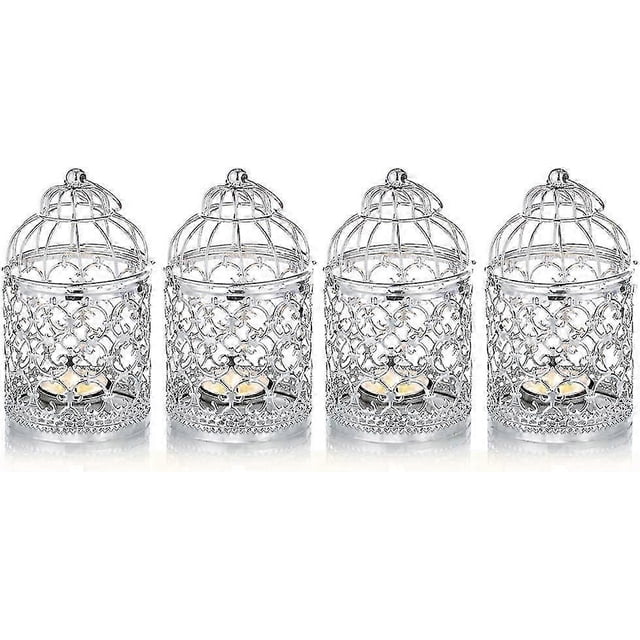 4 Pcs Decorative Lanterns Candle Holder Hanging , Silver