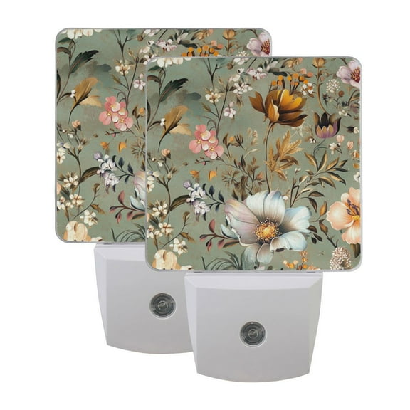 Night Light LED Dusk to Dawn Night Lamp Auto Sensor Plug-in Nightlight for Bedroom Bathroom Nursery Hallway Kitchen Pastel Vintage Floral, 2Pack
