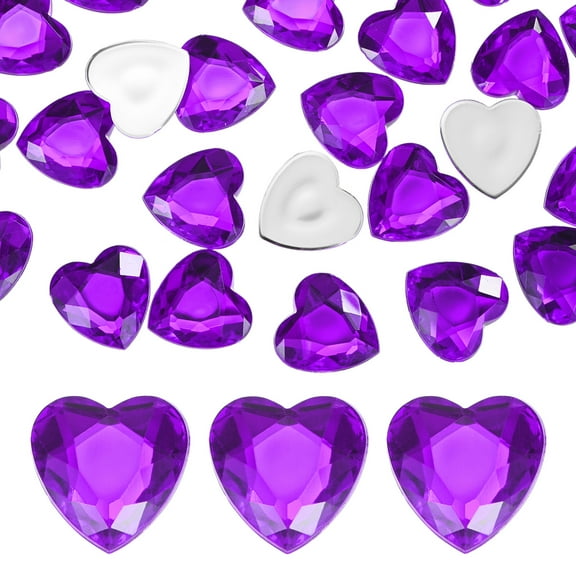 25-Pack Heart Rhinestone, 20mm Acrylic Heart Rhinestone Stickers for Craft/Painting/Jewelry, Flat Back Plastic Gems Sticker [Dark Purple]