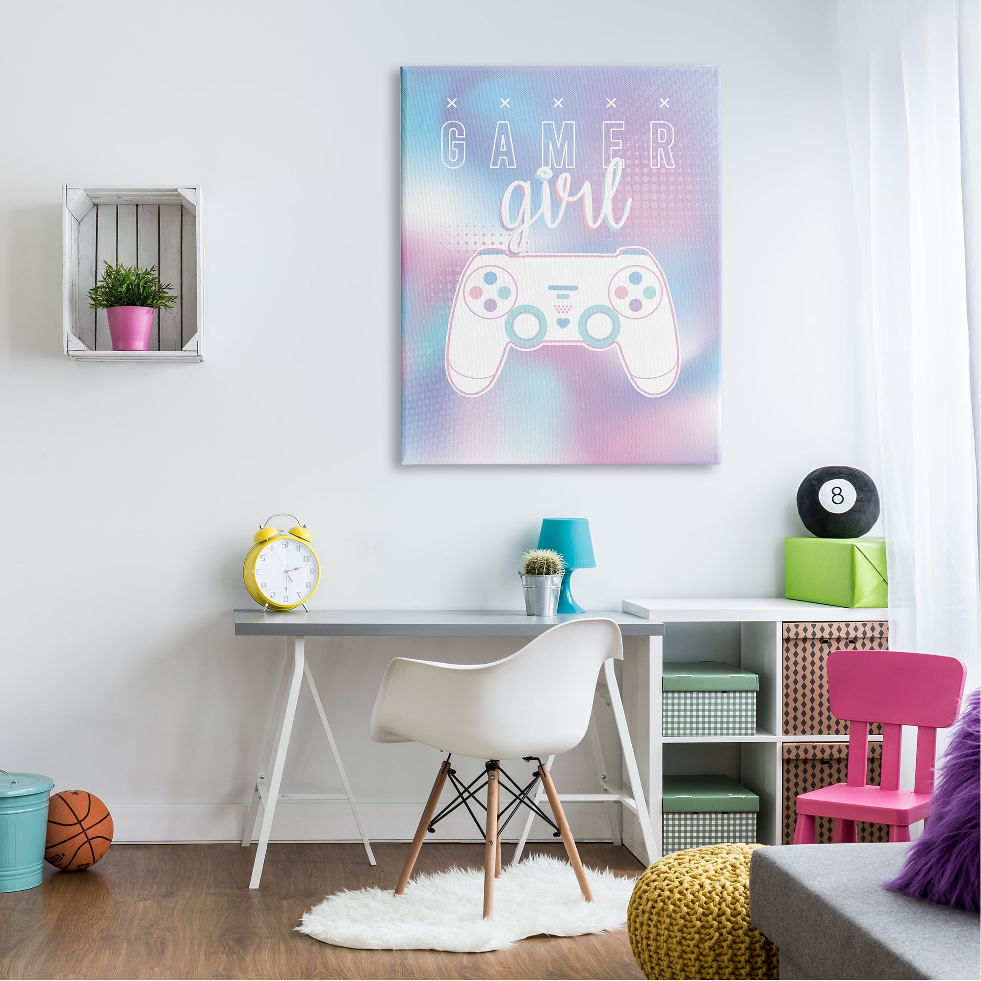 Stupell Industries Gamer Girl Pastel Typography Video Game Controller Canvas Wall Art, 36 x 48, Design by Angela Nickeas