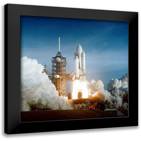NASA 12x12 Black Modern Framed Museum Art Print Titled - Space Shuttle Columbia launching