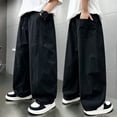 thumbnail image 2 of SJLDQY Cargo Pants for Boys Elastic Waist Drawstring Straight leg Baggy Pants Comfortable Casual Trousers with Pockets, 2 of 6