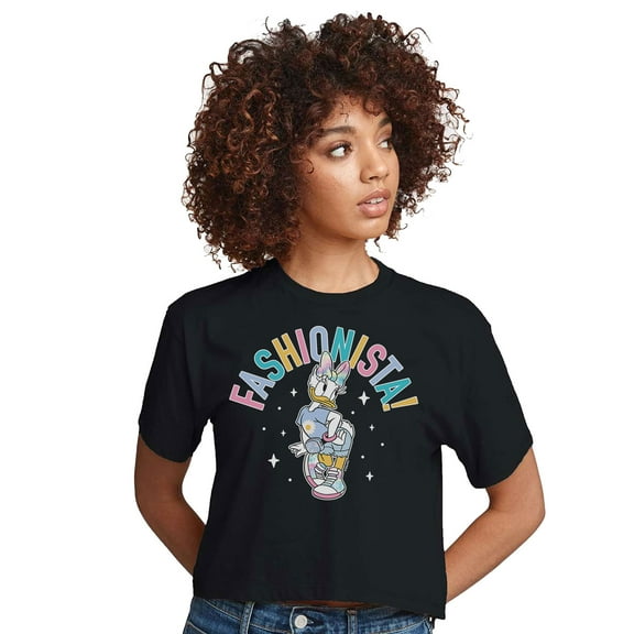 Mickey & Friends - Fashionista - Juniors Cropped Cotton Blend T-Shirt