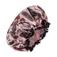 thumbnail image 1 of 1 Pc Dama Doble Capa Accesorios Patrón Gorro de Ducha para Baño Viaje Satinado Rosa PEVA, 1 of 3
