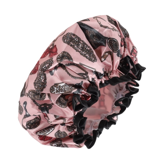 1 Pc Dama Doble Capa Accesorios Patrón Gorro de Ducha para Baño Viaje Satinado Rosa PEVA