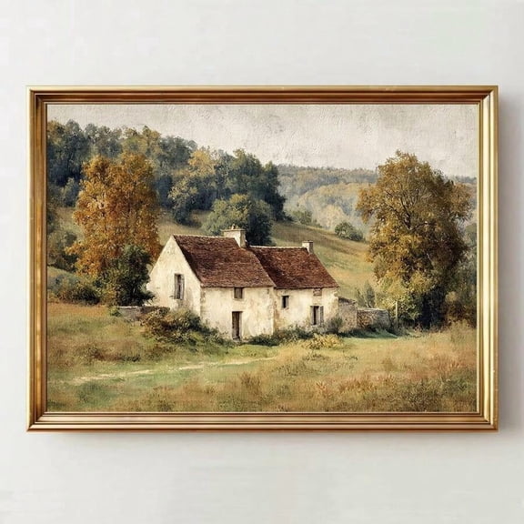 Vintage Aesthetic Wall Decor 1pc Framed/Unframed French Country Cottage Tree Hills Rustic Canvas Poster Vintage Farmhouse Landscape Wall Art Print Hallway Entryway Aesthetic Decor Painting For Apartm