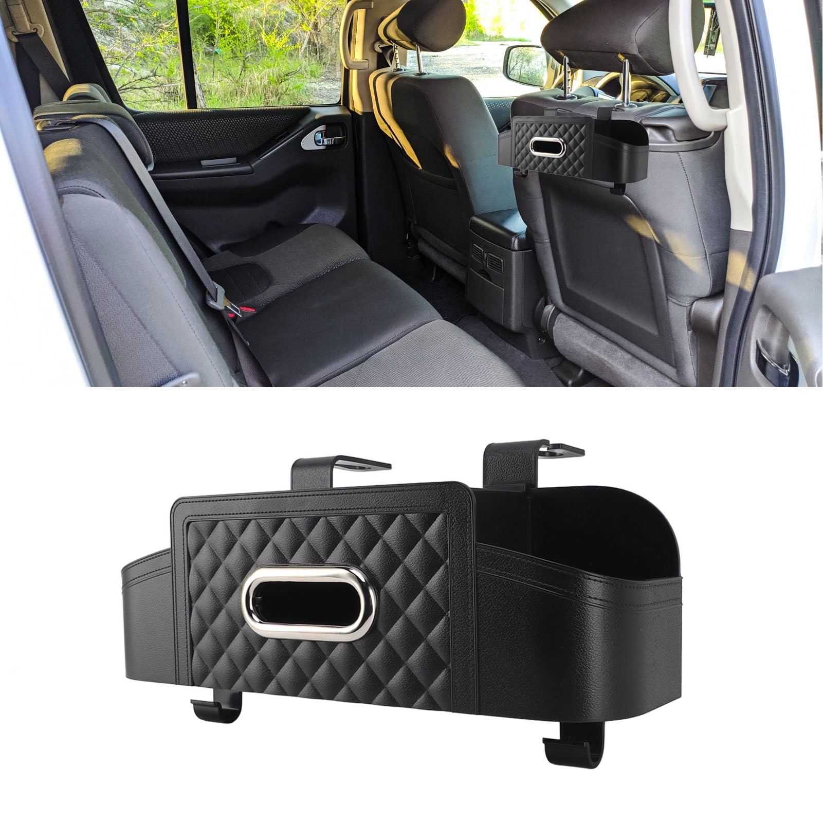 Kitchen Tools Car Back Seat Organizer, Plastic Car Back Seat Napkin Holder with Cup Holder for Travel Black