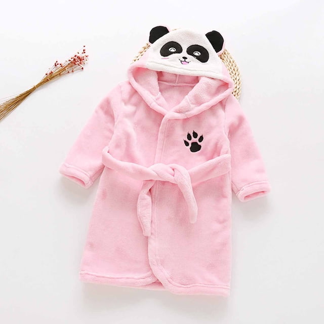 LSLJS Boys Girls Robe Kids Flannel Hooded Bathrobe Sleepwear Toddler Plush Robes With Belt, Kids Robe
