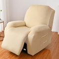 thumbnail image 4 of Recliner Chair Covers Stretch Recliner Cover(Recliner, Beige) 4 Pieces Recliner Couch Cover for Large Recliner with Pocket Elastic Bottom and Ties Furniture Protector for Pet, 4 of 6