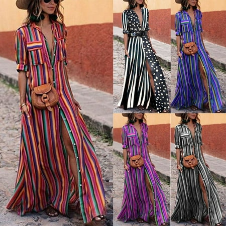 - Women Summer Boho Long Maxi Dress Evening Cocktail Party Beach Dresses Sundress