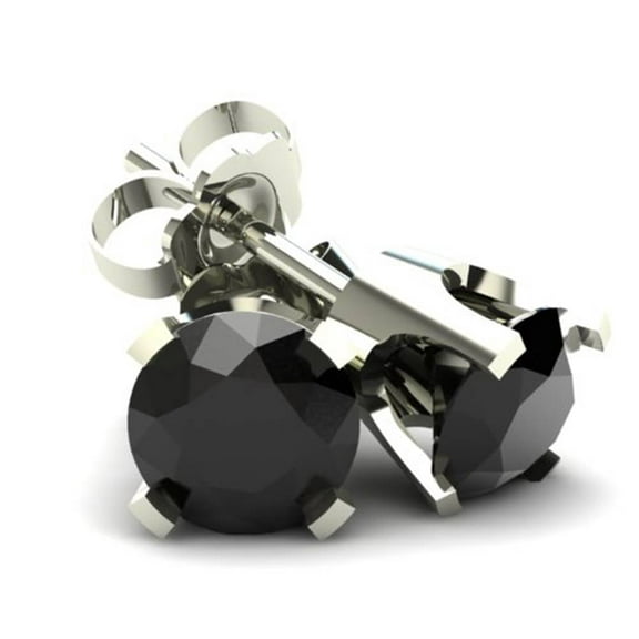 Pompeii3 1.50CT Round Brilliant Cut Black Diamond Stud Earrings in 14K Gold (Black,AAA)