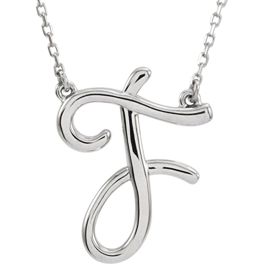Diamond2Deal - 14K White Gold Gold Script Initial Pendant F 16 inch Chain Necklace For Women