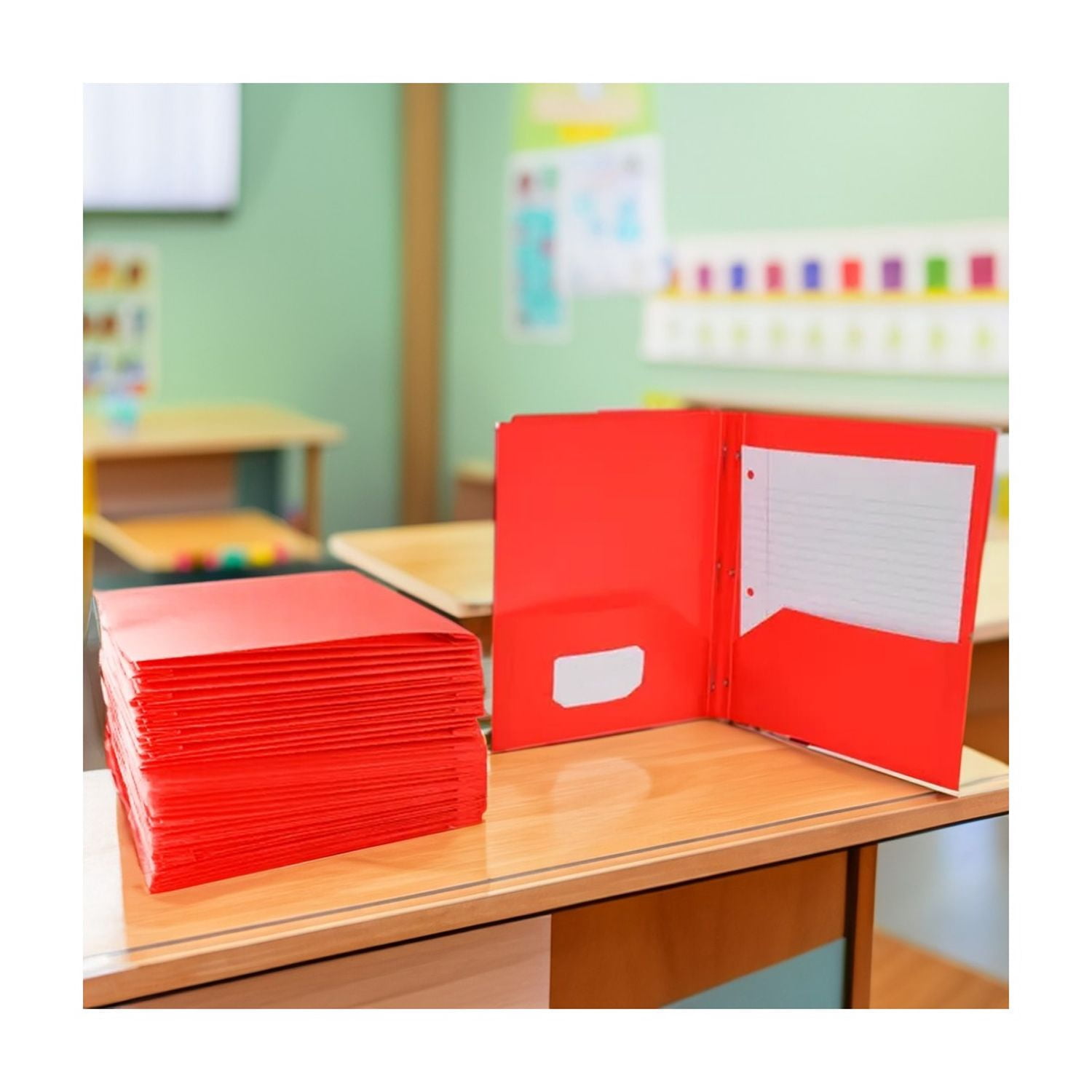 School Smart 2-Pocket Poly Folders with Fasteners, Red, pack of 25