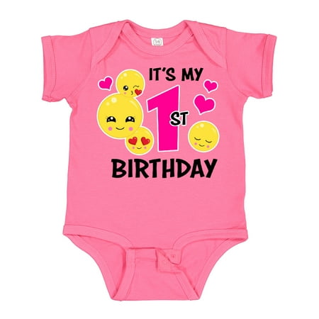 

Inktastic Its My 1st Birthday with Smiling Emoticons Gift Baby Girl Bodysuit