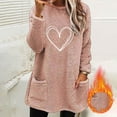 thumbnail image 2 of XPMWRP Women’s Heart Print Fleece Pullover Tunic Sweatshirt Long Sleeve Sherpa Tops Cozy Fall Winter Warm Outfits Pink L, 2 of 5