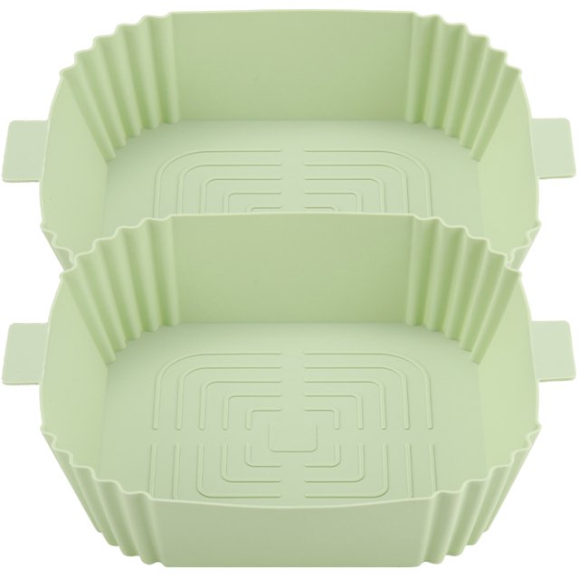 1/2 piezas de olla de silicona para freidora de aire con asa, forro de freidora de aire reutilizable resistente al calor, olla de silicona para freidora de aire, bandeja cuadrada con 2 cepillos, verdu
