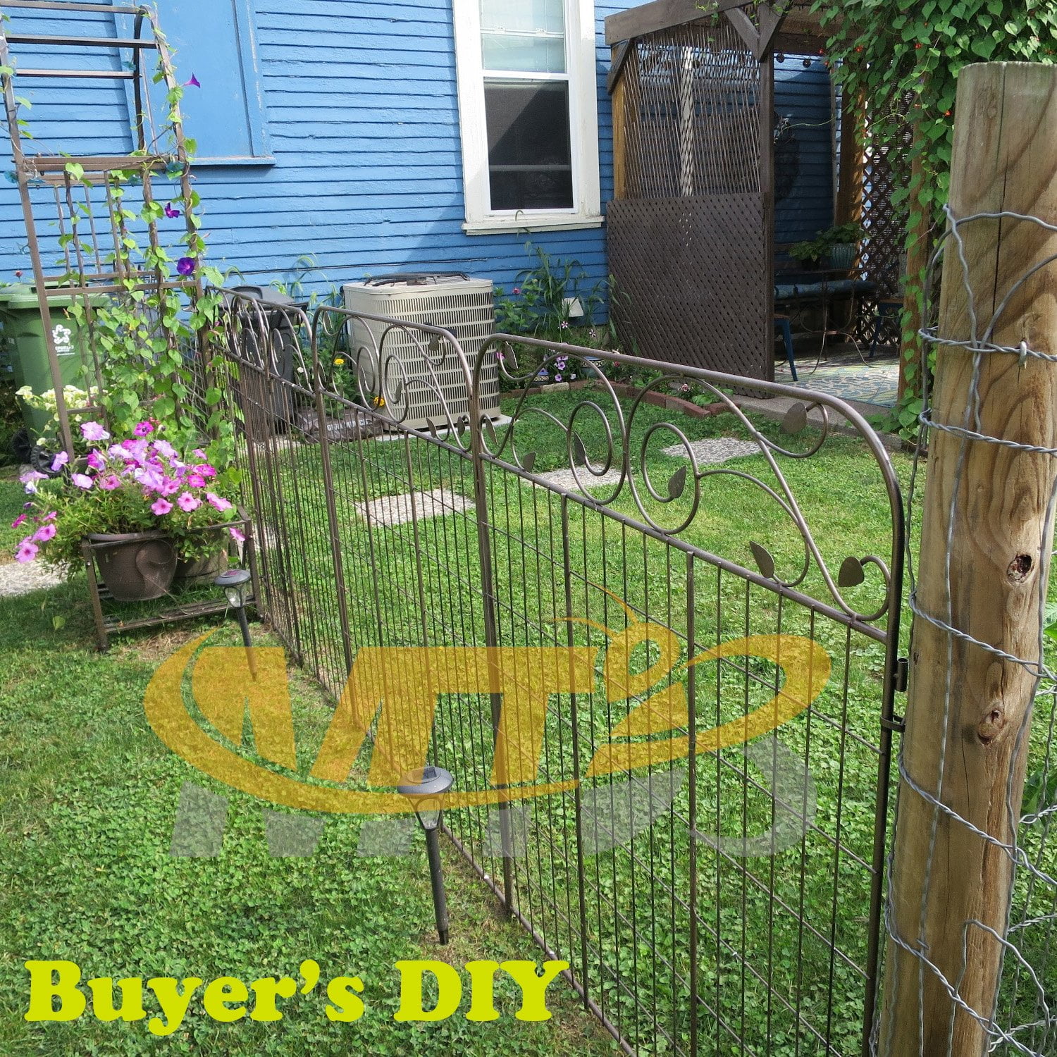 MTB Supply Black Coated Steel Decorative Garden Fence Panel 8 Leaves, Folding Metal Fence 44" H36 W (Pkg of 4, Linear Length 12 feet) Garden Fence Border