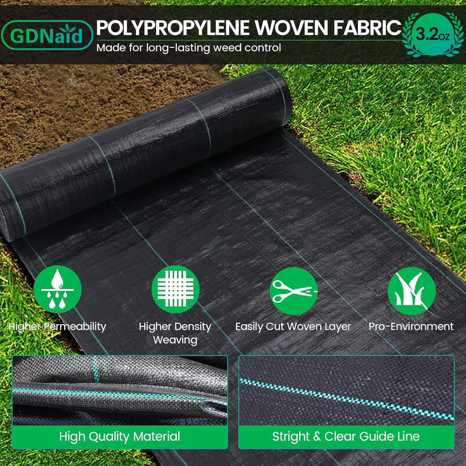 4ftx100ft Weed Barrier Landscape Fabric Heavy Duty, 3.2oz Fabric, Easy Setup Woven Garden Landscaping