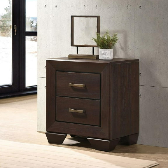 Knubmt 2 Drawers Nightstand with Handle, Wood Beside Table for Living Room, Bedroom, Dark Brown