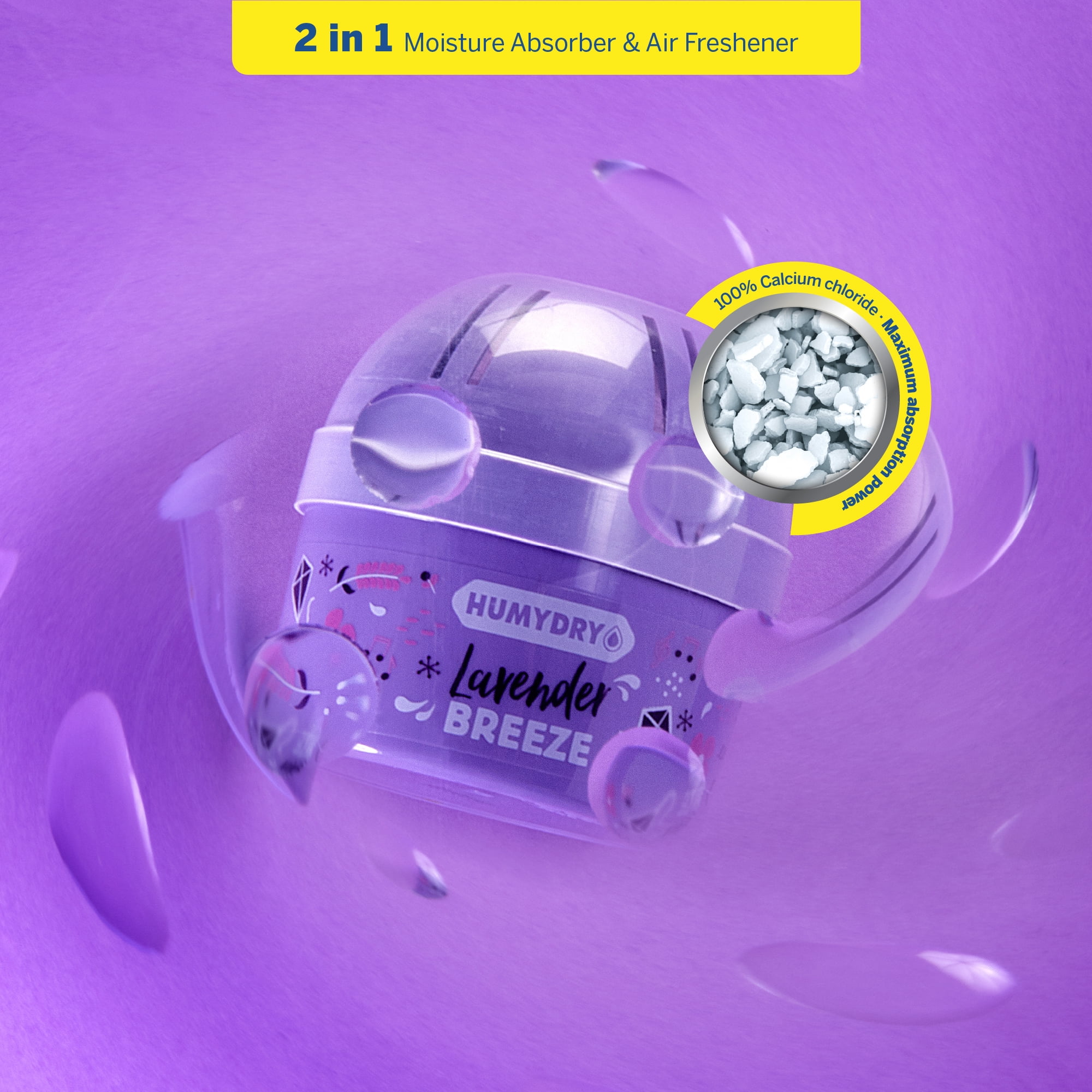 HUMYDRY Moisture Absorber Device, Mini Pack of 12 of 2.6oz, Small Space Dehumidifier and Air Freshener with Lavender Scent, Non Electric Humidity Absorber for Closet Bedroom and Compact Areas
