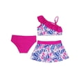thumbnail image 2 of Zaldita Girls Swimsuits with Beach Skirts Kids 3 Piece Bikini Bathing Suits Tropical Print Swimwear Rose Red 14, 2 of 7