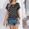 thumbnail image 4 of Women’s Short Sleeve Polka Dot Print Loose Fit Crew Neck Casual Blouse Lightweight Soft Fabric Top for Daily Wear Black L, 4 of 6