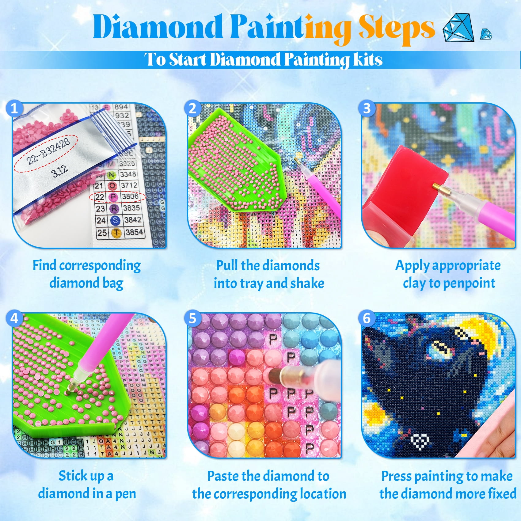 QUITEDEW 5D Diamond Painting Kits for Adults Black Cat,Relaxing Gem Painting Craft with Tools,Gifts Home Wall Decor12x16inch (Starry Night)